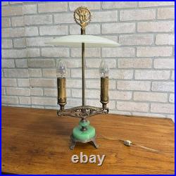 Art Deco Oscar Bach Jadeite Cast Lamp Light Devil Finial Double Socket Parlor