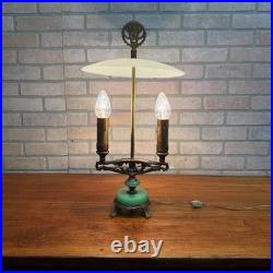 Art Deco Oscar Bach Jadeite Cast Lamp Light Devil Finial Double Socket Parlor
