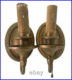 Art Deco Oval Solid Brass Wall Mount Sconces Set Of 2 Pull Chain Wall Lamp