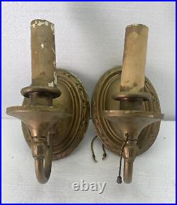 Art Deco Oval Solid Brass Wall Mount Sconces Set Of 2 Pull Chain Wall Lamp