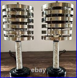 Art Deco Pair Lamps Machine Age Steampunk Steel & Bakelite Rare 1930 Original