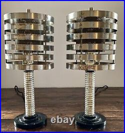 Art Deco Pair Lamps Machine Age Steampunk Steel & Bakelite Rare 1930 Original