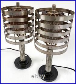 Art Deco Pair Lamps Machine Age Steampunk Steel & Bakelite Rare 1930 Original