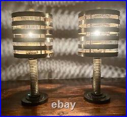 Art Deco Pair Lamps Machine Age Steampunk Steel & Bakelite Rare 1930 Original