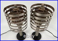 Art Deco Pair Lamps Machine Age Steampunk Steel & Bakelite Rare 1930 Original