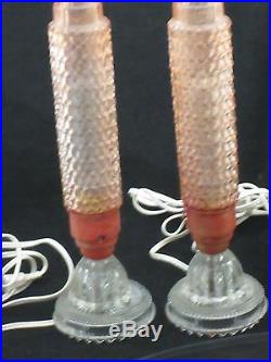 Art Deco Pair Of Boudoir Lamps Pink Bubble Design Rocket Shades Clear Bases