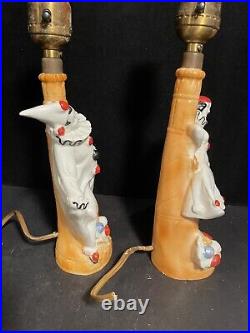 Art Deco Pair Vintage Pierrot Clown Harlequin Lusterware Lamps Porcelain