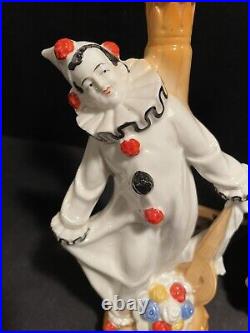 Art Deco Pair Vintage Pierrot Clown Harlequin Lusterware Lamps Porcelain