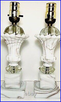 Art Deco Pair of Milk Slag Glass Lamp Bases U. S. A. 1940's Beautiful