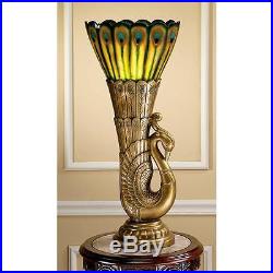 Art Deco Peacock Antique Gold & Teal Plumage Sculptural Table Lamp