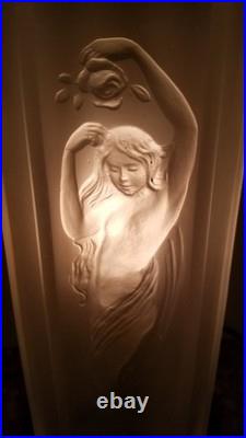 Art Deco Period Nude Woman Frosted Torchiere Lamp by Tiffin Glass circa 1920s