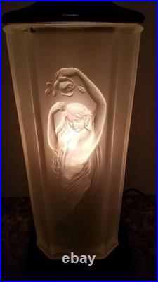 Art Deco Period Nude Woman Frosted Torchiere Lamp by Tiffin Glass circa 1920s