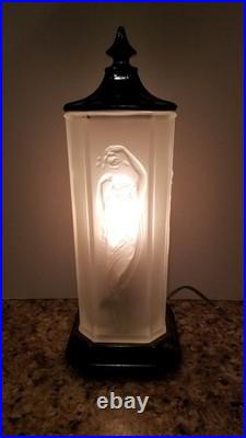 Art Deco Period Nude Woman Frosted Torchiere Lamp by Tiffin Glass circa 1920s