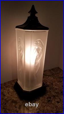 Art Deco Period Nude Woman Frosted Torchiere Lamp by Tiffin Glass circa 1920s