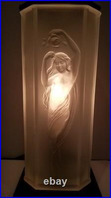 Art Deco Period Nude Woman Frosted Torchiere Lamp by Tiffin Glass circa 1920s