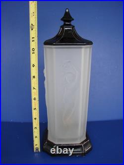 Art Deco Period Nude Woman Frosted Torchiere Lamp by Tiffin Glass circa 1920s