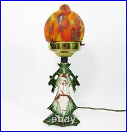 Art Deco Pierrot German Figural Lamp Heubach Brothers lamp art glass shade