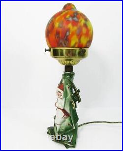 Art Deco Pierrot German Figural Lamp Heubach Brothers lamp art glass shade