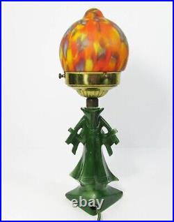 Art Deco Pierrot German Figural Lamp Heubach Brothers lamp art glass shade