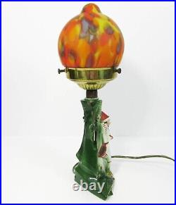 Art Deco Pierrot German Figural Lamp Heubach Brothers lamp art glass shade