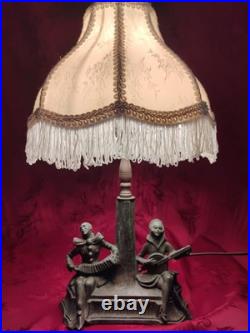Art Deco Pierrot Table Lamp Fringed Shade