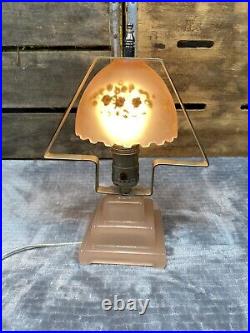 Art Deco Pink Frosted Boudoir Lamp With Shade