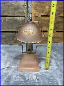 Art Deco Pink Frosted Boudoir Lamp With Shade