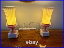 Art Deco Pink and White China Mantel Lamp -Angel Wing Design. Work Great! Rare