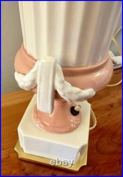Art Deco Pink and White China Mantel Lamp -Angel Wing Design. Work Great! Rare