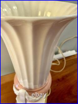 Art Deco Pink and White China Mantel Lamp -Angel Wing Design. Work Great! Rare