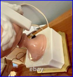 Art Deco Pink and White China Mantel Lamp -Angel Wing Design. Work Great! Rare