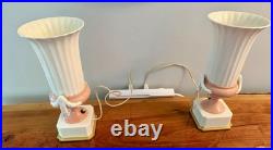 Art Deco Pink and White China Mantel Lamp -Angel Wing Design. Work Great! Rare