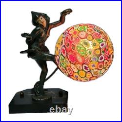 Art Deco Pixie Harlequin Fairy Styled Lamp With Millefiori Glass Globe