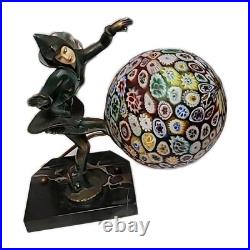 Art Deco Pixie Harlequin Fairy Styled Lamp With Millefiori Glass Globe