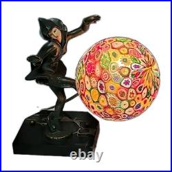 Art Deco Pixie Harlequin Fairy Styled Lamp With Millefiori Glass Globe
