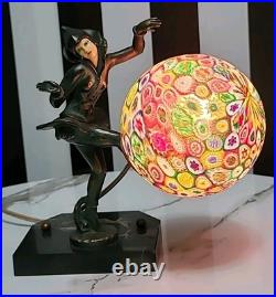 Art Deco Pixie Harlequin Fairy Styled Lamp With Millefiori Glass Globe