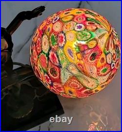 Art Deco Pixie Harlequin Fairy Styled Lamp With Millefiori Glass Globe