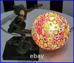 Art Deco Pixie Harlequin Fairy Styled Lamp With Millefiori Glass Globe