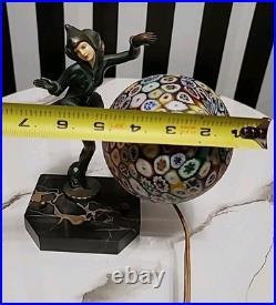 Art Deco Pixie Harlequin Fairy Styled Lamp With Millefiori Glass Globe
