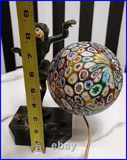 Art Deco Pixie Harlequin Fairy Styled Lamp With Millefiori Glass Globe