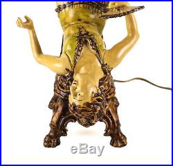 Art Deco Polychrome Figural Burlesque Dancer Lamp with Millefiori Shade