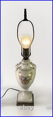 Art Deco Porcelain Table Lamp With Hand-Painted Floral China Vase 1930s WORKING