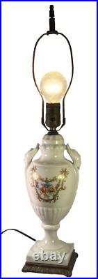 Art Deco Porcelain Table Lamp With Hand-Painted Floral China Vase 1930s WORKING