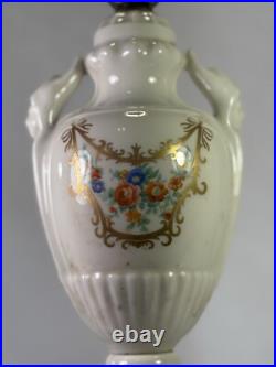 Art Deco Porcelain Table Lamp With Hand-Painted Floral China Vase 1930s WORKING