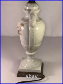 Art Deco Porcelain Table Lamp With Hand-Painted Floral China Vase 1930s WORKING