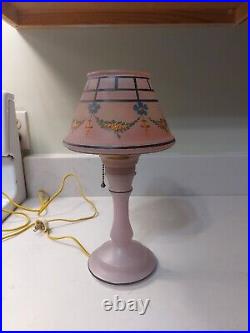 Art Deco Purple Cased Glass Painted Floral Boudoir Lamp