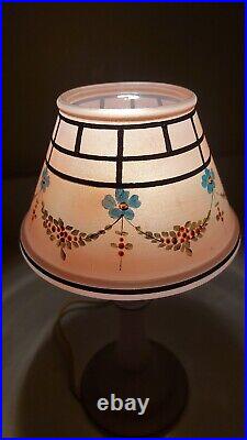 Art Deco Purple Cased Glass Painted Floral Boudoir Lamp