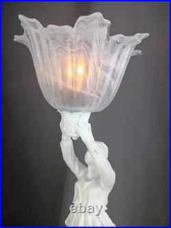 Art Deco Resin Lady Woman Holding Glass Frosted Flame Shade Accent table Lamp