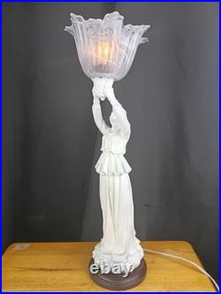 Art Deco Resin Lady Woman Holding Glass Frosted Flame Shade Accent table Lamp