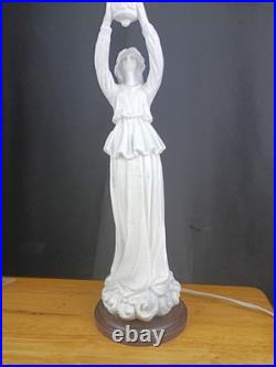 Art Deco Resin Lady Woman Holding Glass Frosted Flame Shade Accent table Lamp